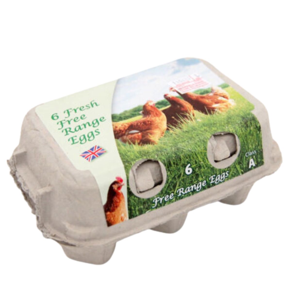 A carton of CFS - Large Free Range Eggs - 6 Pack on a white background.