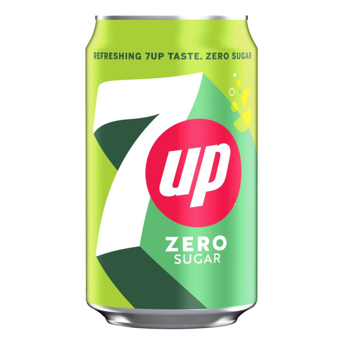 A can of 7up - Zero Sugar Lemon & Lime Can - 330ml on a white background. A can of 7up - Zero Sugar Lemon & Lime Can - 330ml on a white background.