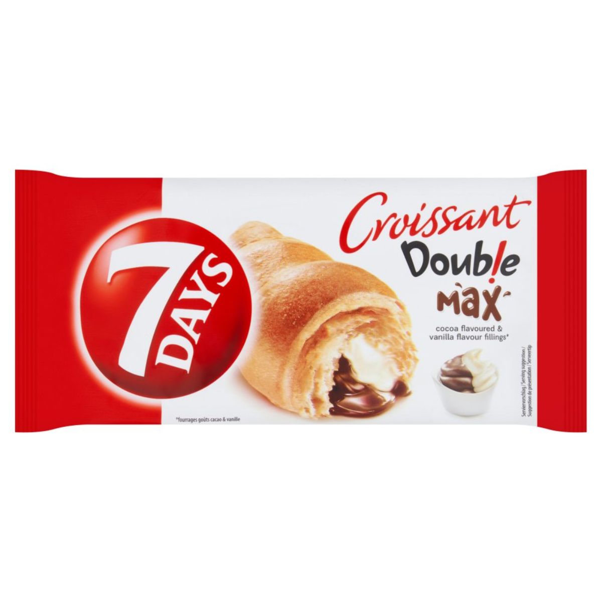 Packaged croissant with cocoa and vanilla filling by 7 Days - Double Cocoa & Vanilla - 80g.