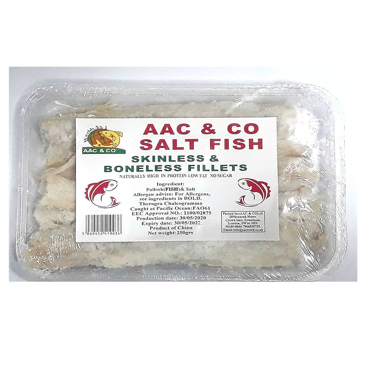 AAC & CO - Skinless & Boneless Salt Fish Fillets - 250g salt fish fillets.