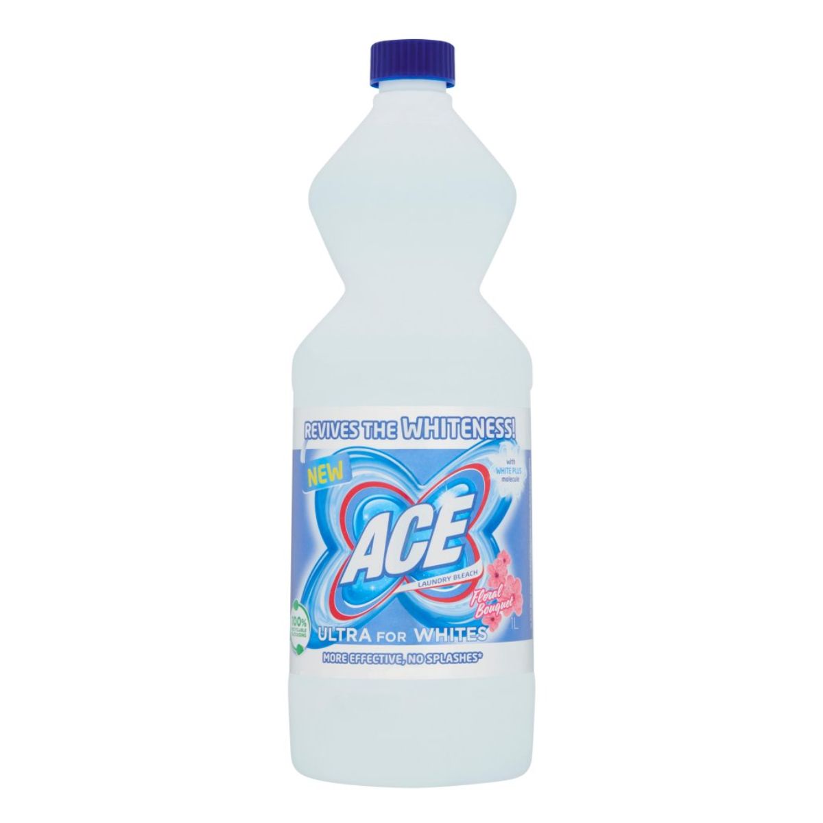 A bottle of ACE - Ultra for Whites Stain Remover - 1L on a white background.