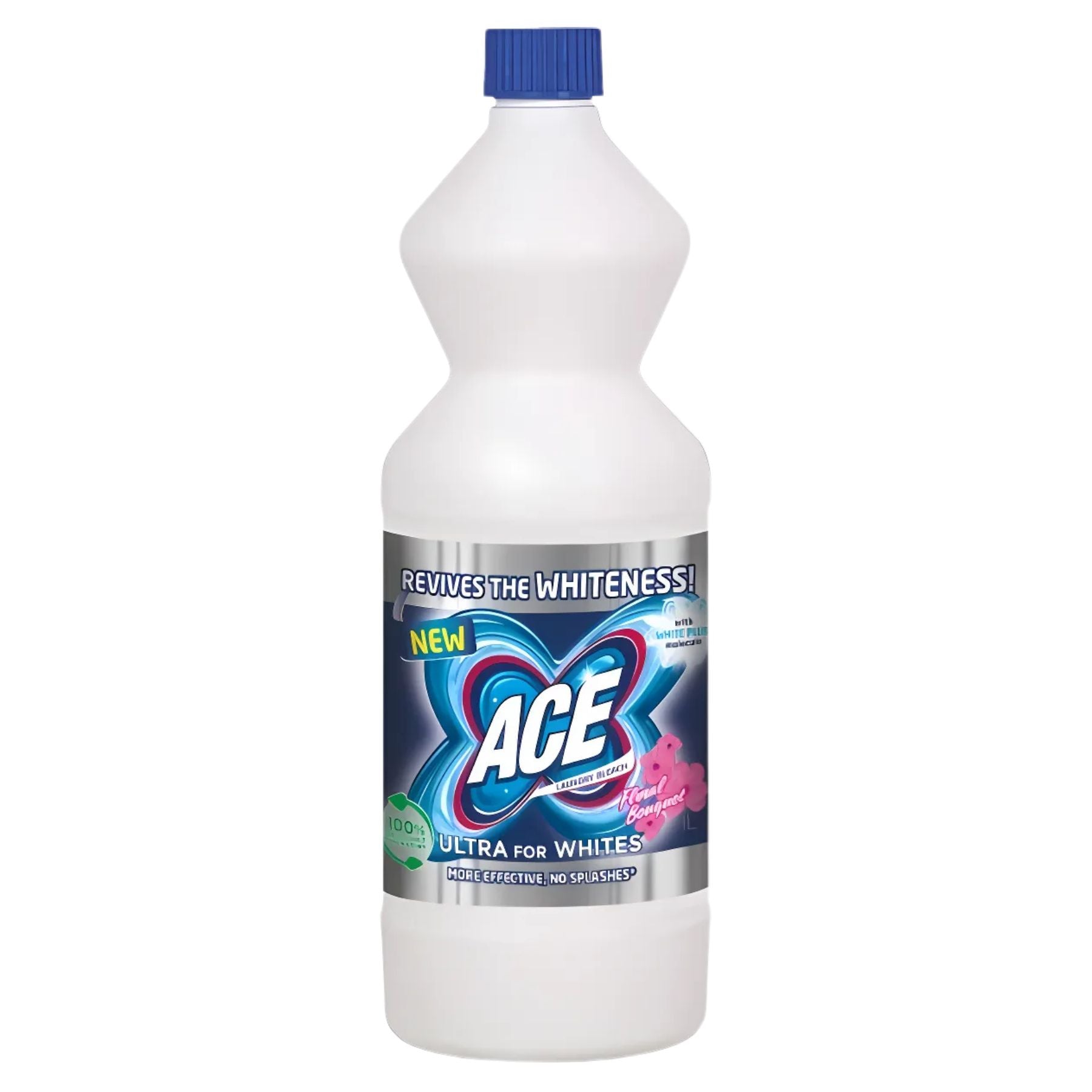 ACE - Ultra for Whites Stain Remover - 1L comes in a bottle with a blue cap and a whitening label, effectively brightening white fabrics and removing laundry stains. ACE - Ultra for Whites Stain Remover - 1L comes in a bottle with a blue cap and a whitening label, effectively brightening white fabrics and removing laundry stains.