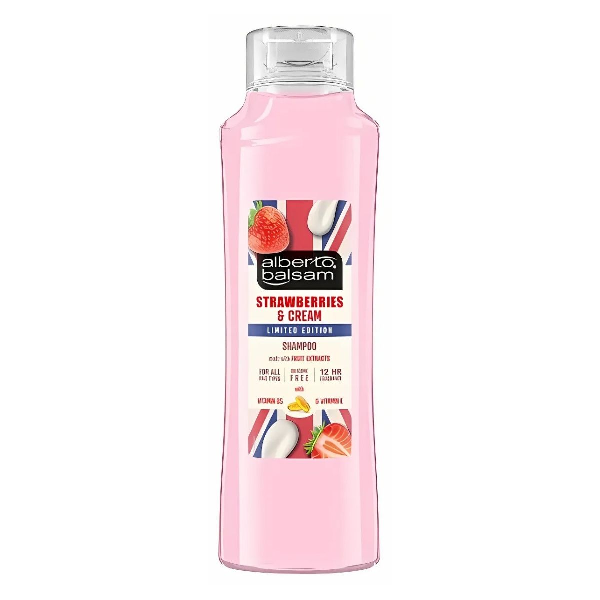 The Alberto Balsam Strawberries & Cream Shampoo - 350ml offers a luxurious scent with strawberries and cream graphics on the label to pamper your senses. The Alberto Balsam Strawberries & Cream Shampoo - 350ml offers a luxurious scent with strawberries and cream graphics on the label to pamper your senses.