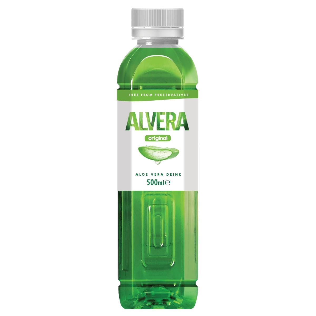A bottle of Alvera - Natural Original Drink - 500ml on a white background.