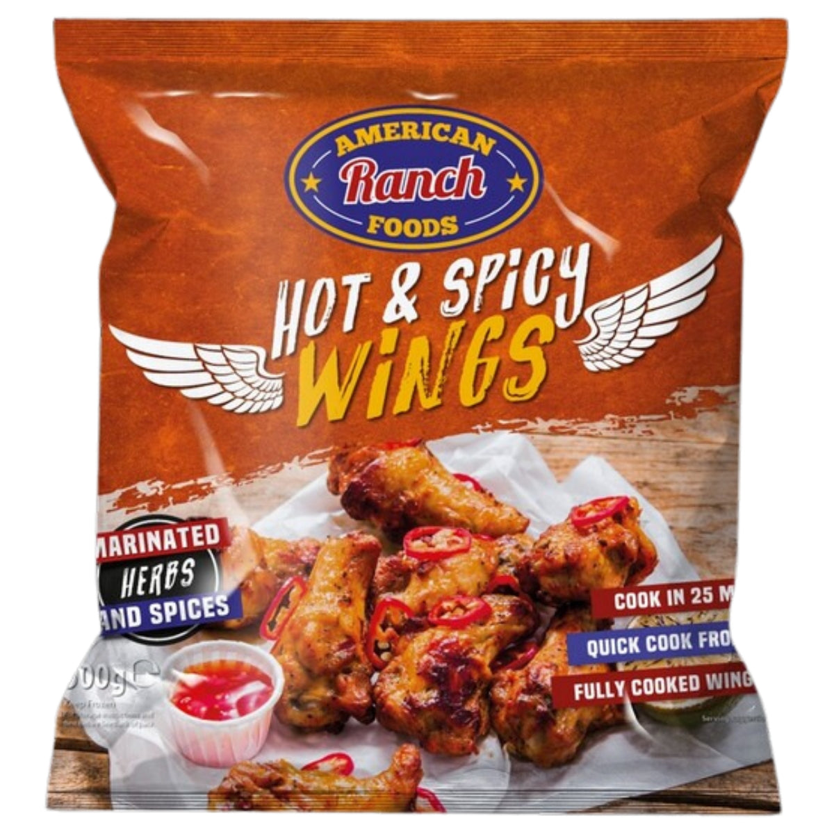 American Ranch Foods - Hot & Spicy Wings - 500g hot & spicy wings.