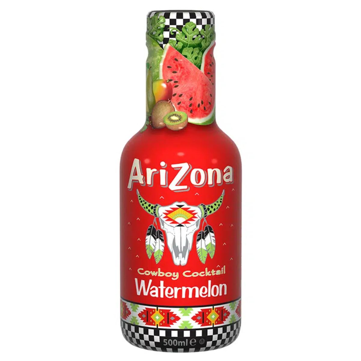 A bottle of Arizona - Watermelon Fruit Juice Cocktail - 500ml on a white background. A bottle of Arizona - Watermelon Fruit Juice Cocktail - 500ml on a white background.