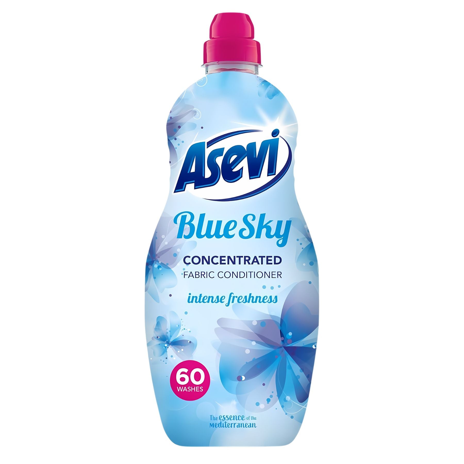 Asevi - Blue Sky Intense Freshness Fabric Conditioner (60 Wash) 1380ml bottle offers lasting freshness and features a floral design. Asevi - Blue Sky Intense Freshness Fabric Conditioner (60 Wash) 1380ml bottle offers lasting freshness and features a floral design.