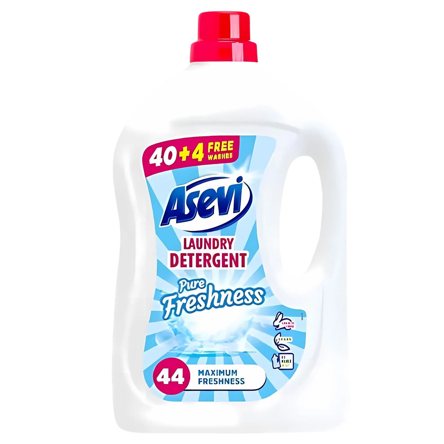 Asevi - Pure Freshness Laundry Detergent, 2.4L bottle for 40 washes, gives your clothes lasting freshness and cleanliness. Asevi - Pure Freshness Laundry Detergent, 2.4L bottle for 40 washes, gives your clothes lasting freshness and cleanliness.