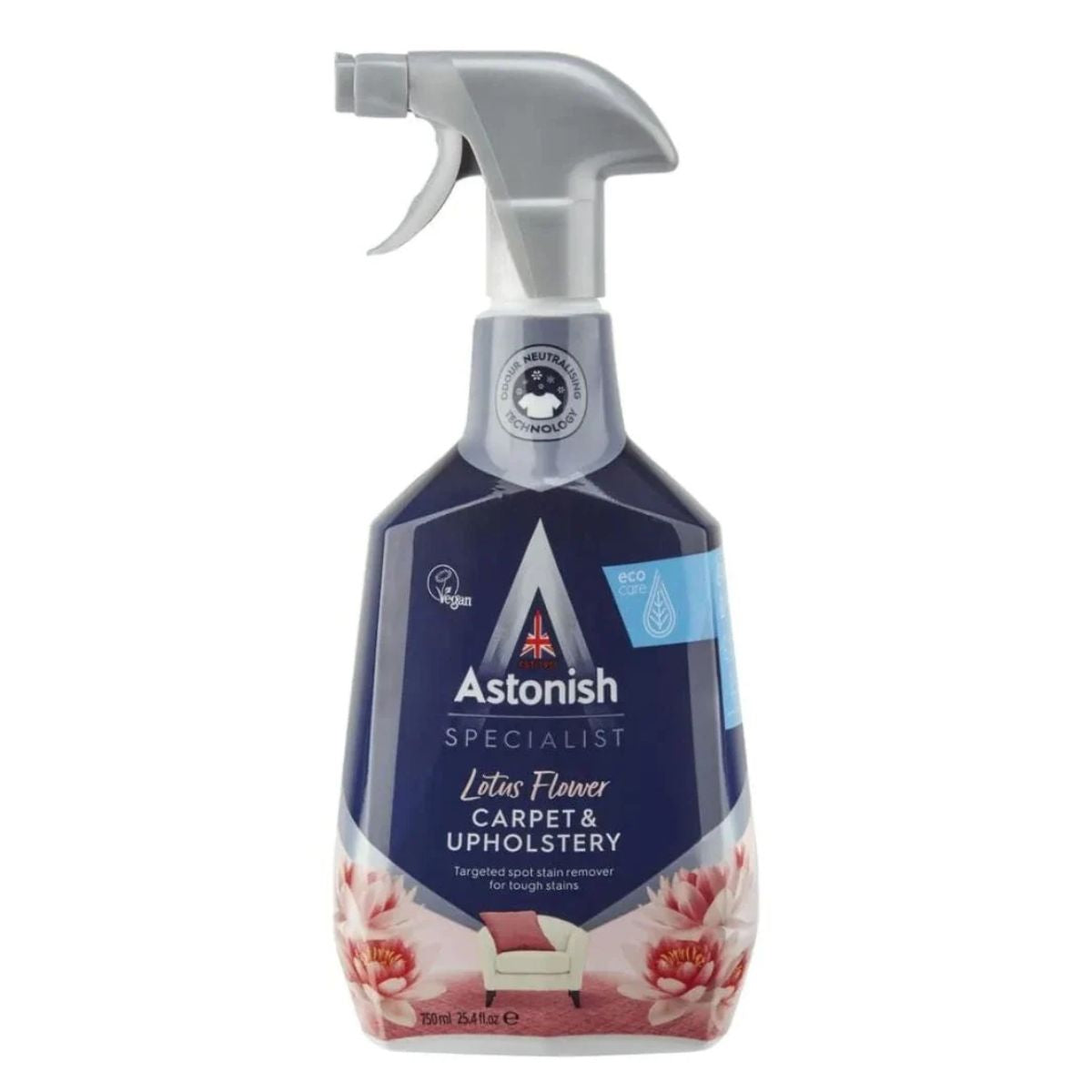 A Astonish - Carpet & Upholstery Spray Lotus Flowers - 750ml spray bottle with a white label.