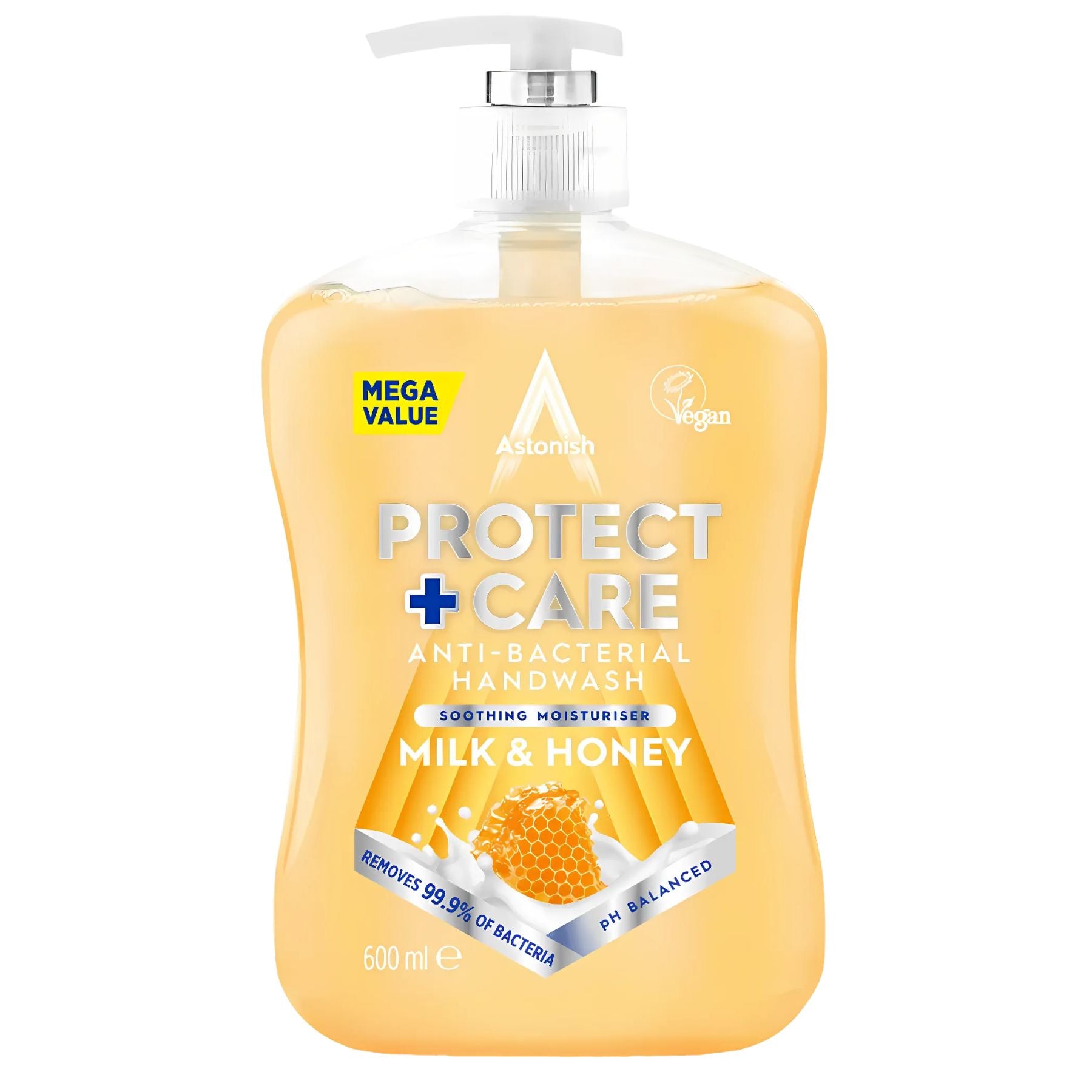 Astonish Milk & Honey Anti Bacterial Handwash, 600ml pump bottle. Vegan, pH balanced, and promotes excellent hand hygiene. Astonish Milk & Honey Anti Bacterial Handwash, 600ml pump bottle. Vegan, pH balanced, and promotes excellent hand hygiene.