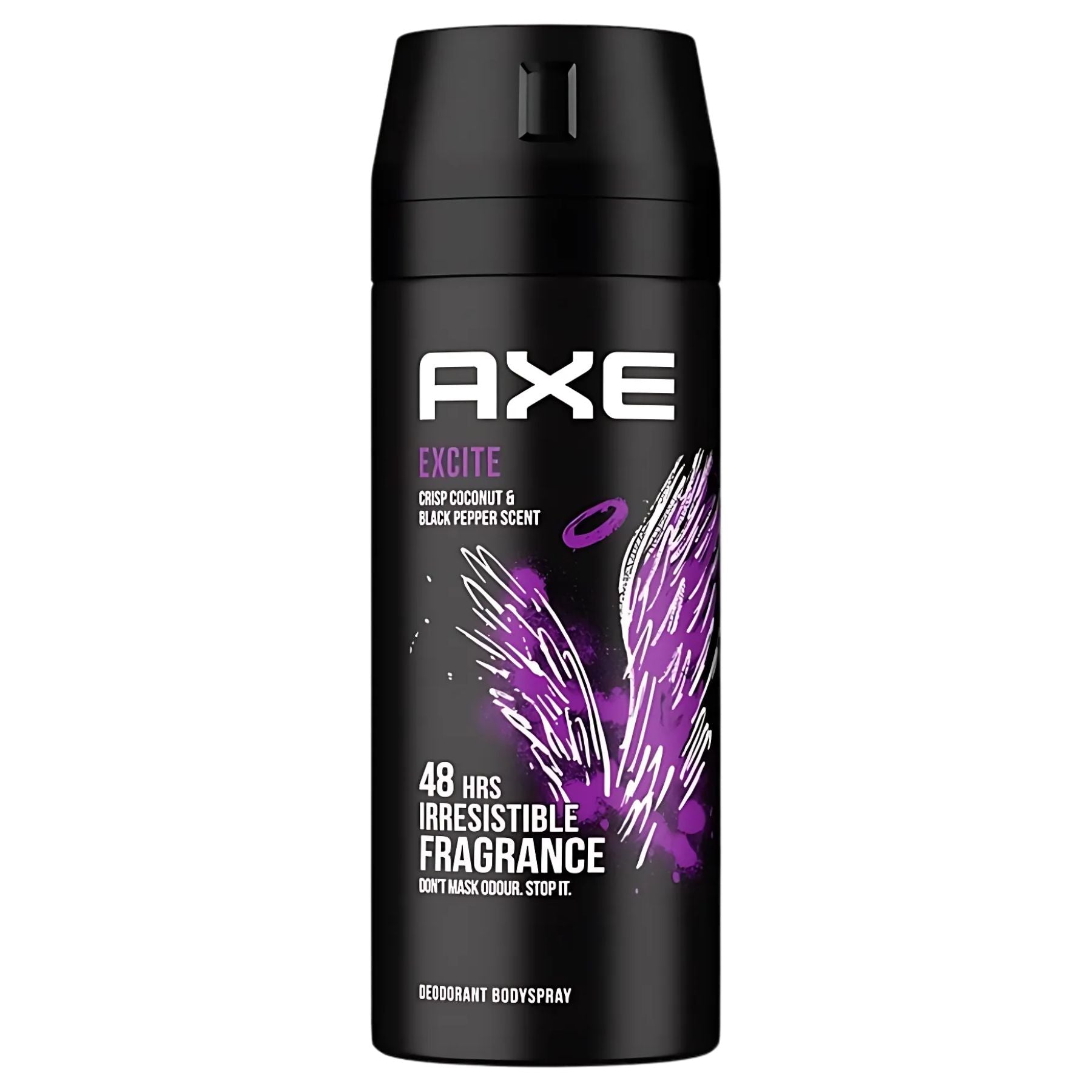 Axe - Excite Deodorant Body Spray (150ml) by Axe, with a sleek black and purple design, offers 48 hours of irresistible coconut and black pepper fragrance. Axe - Excite Deodorant Body Spray (150ml) by Axe, with a sleek black and purple design, offers 48 hours of irresistible coconut and black pepper fragrance.