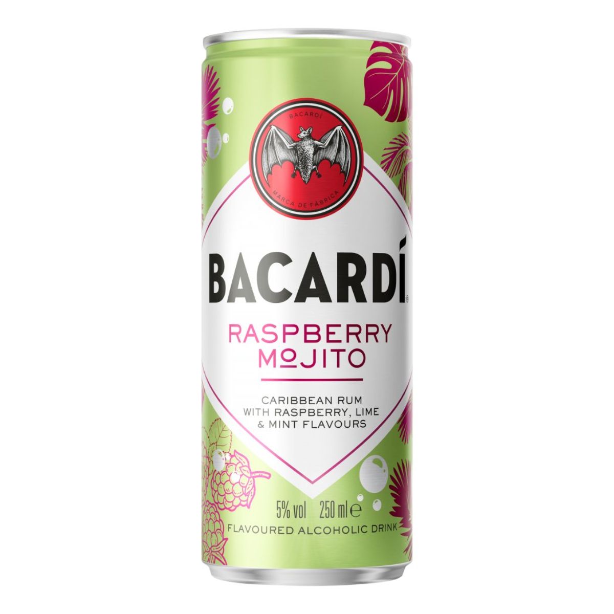 A can of Bacardi - Raspberry Mojito (5% ABV) - 250ml.