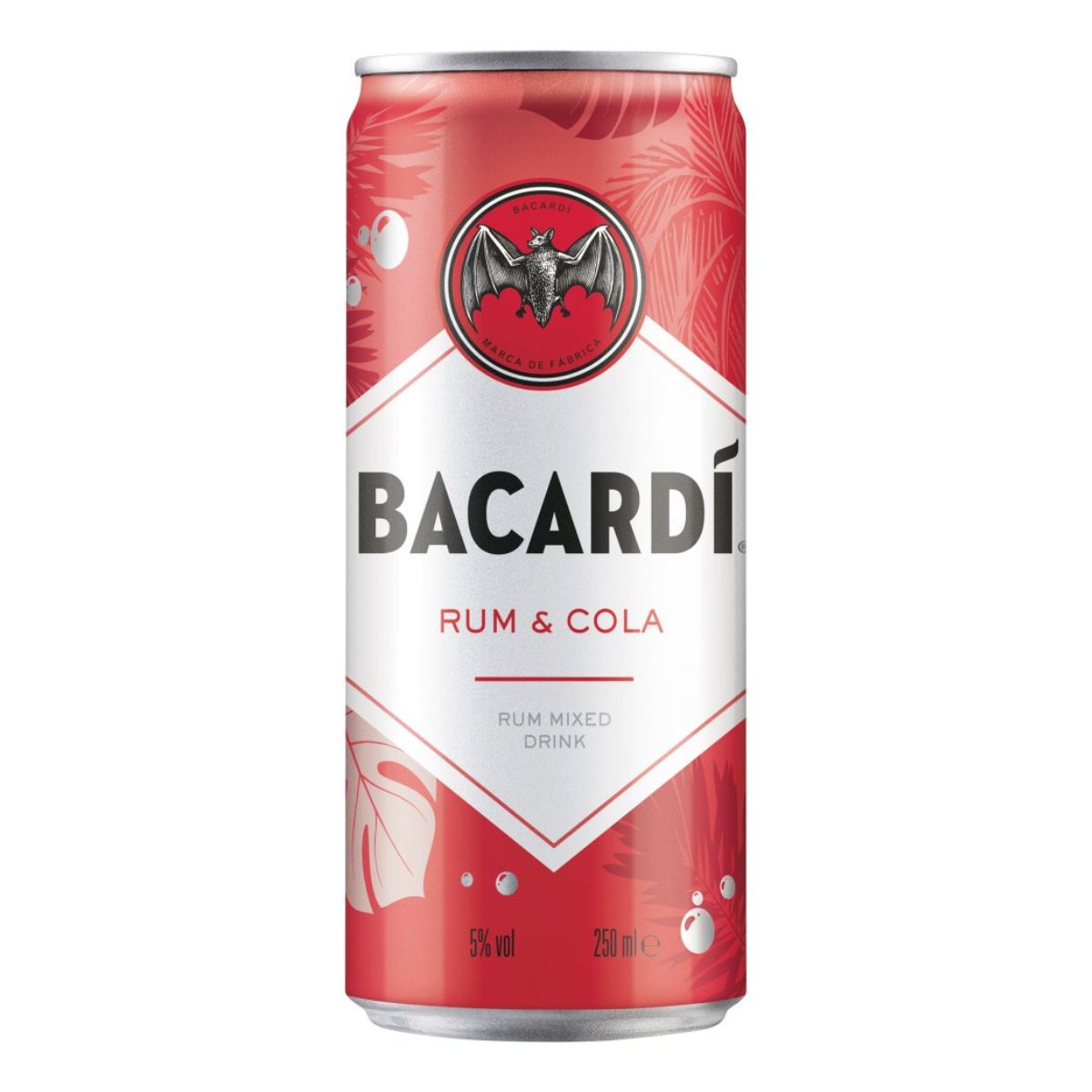A can of Bacardi - Rum & Cola Rum Mixed Drink (5% ABV) - 250ml. A can of Bacardi - Rum & Cola Rum Mixed Drink (5% ABV) - 250ml.