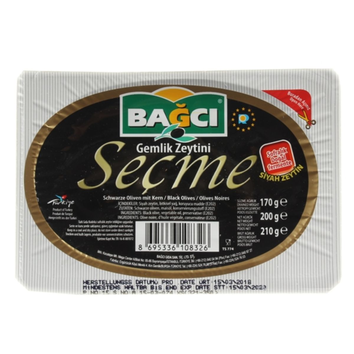 Bagci - Black Olives - 200g gelatine sceme 250g. Bagci - Black Olives - 200g gelatine sceme 250g.