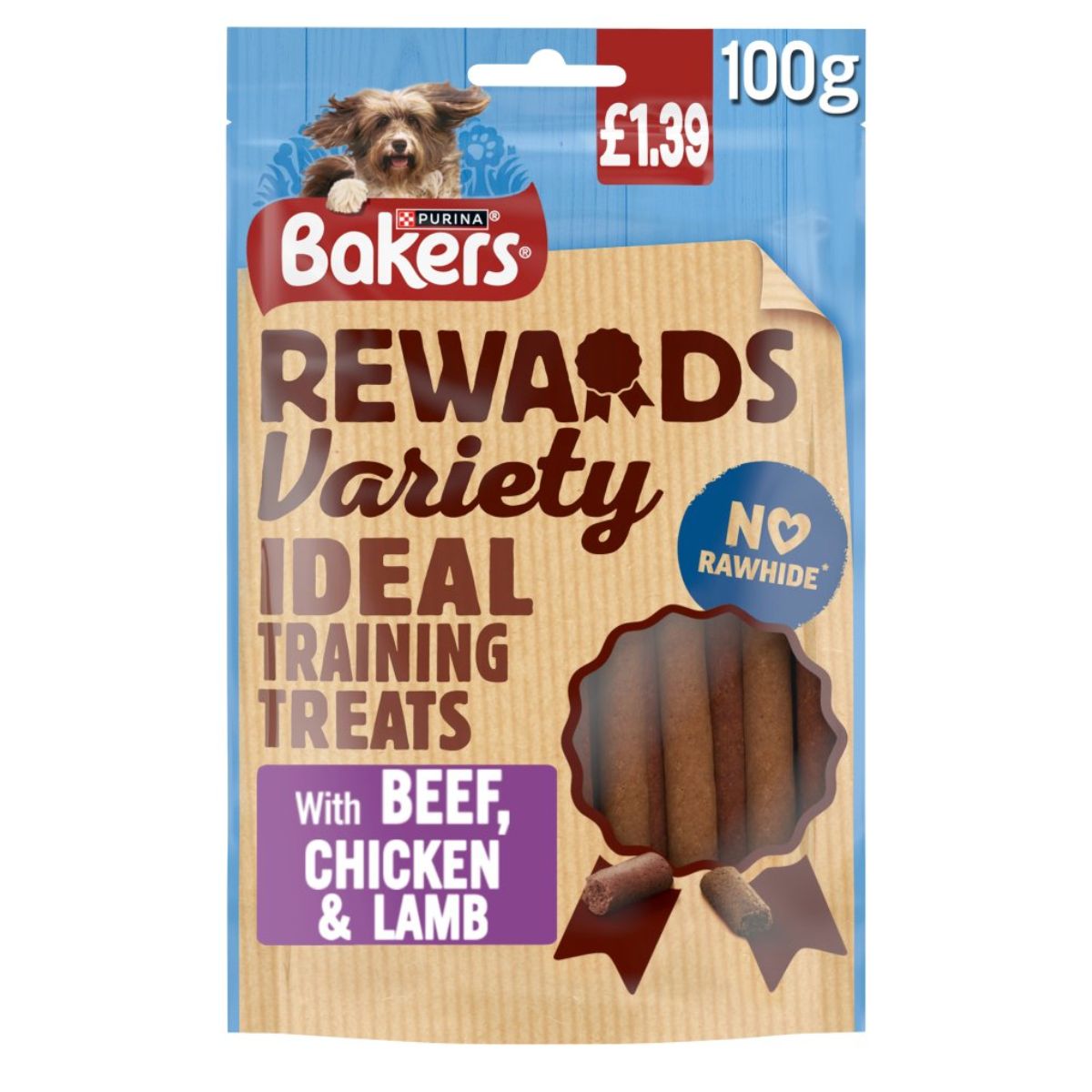 Baker's - Rewards Variety with Beef Chicken & Lamb - 100g are ideal training treats.