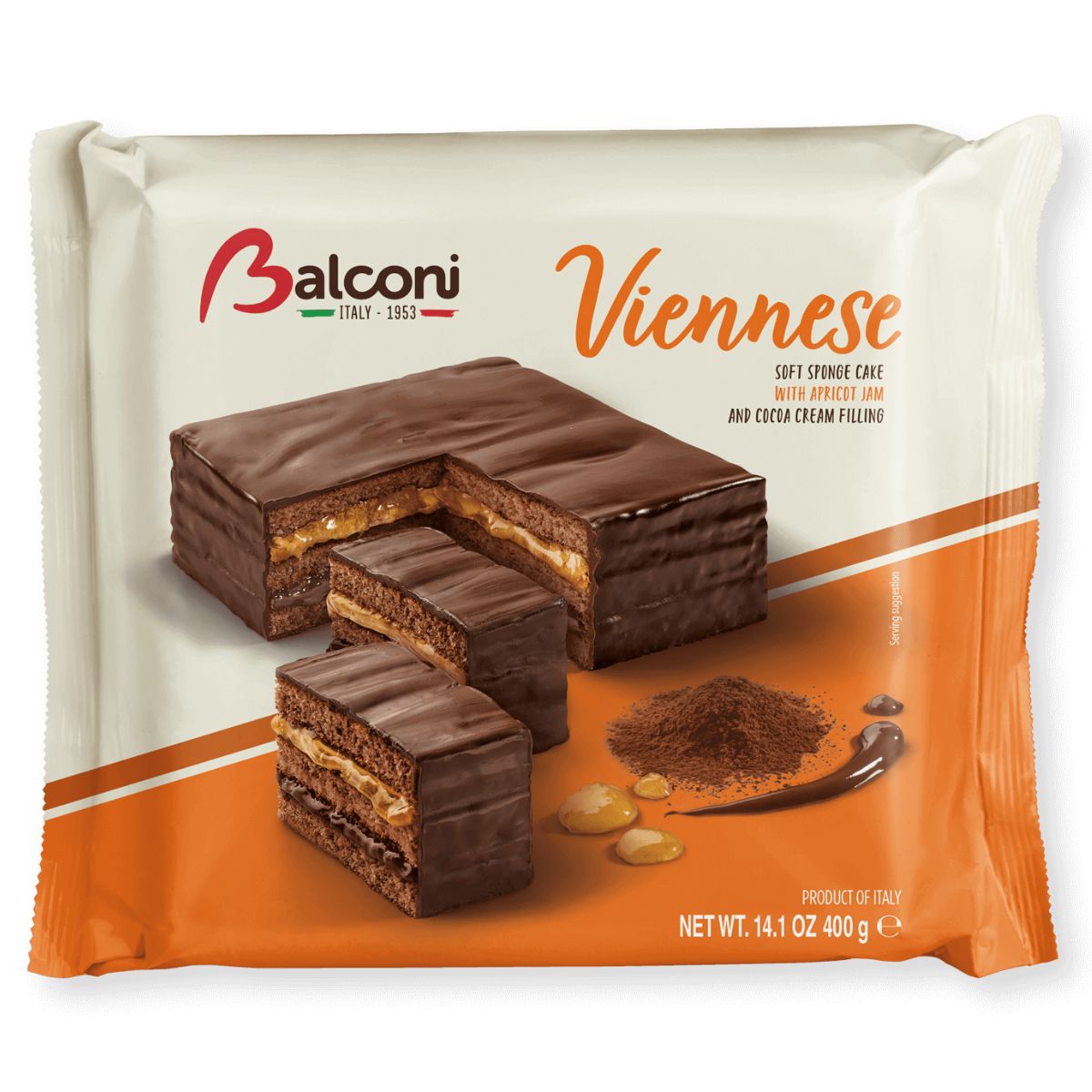 A package of Balconi - Viennese Cake - 400g chocolate cake.