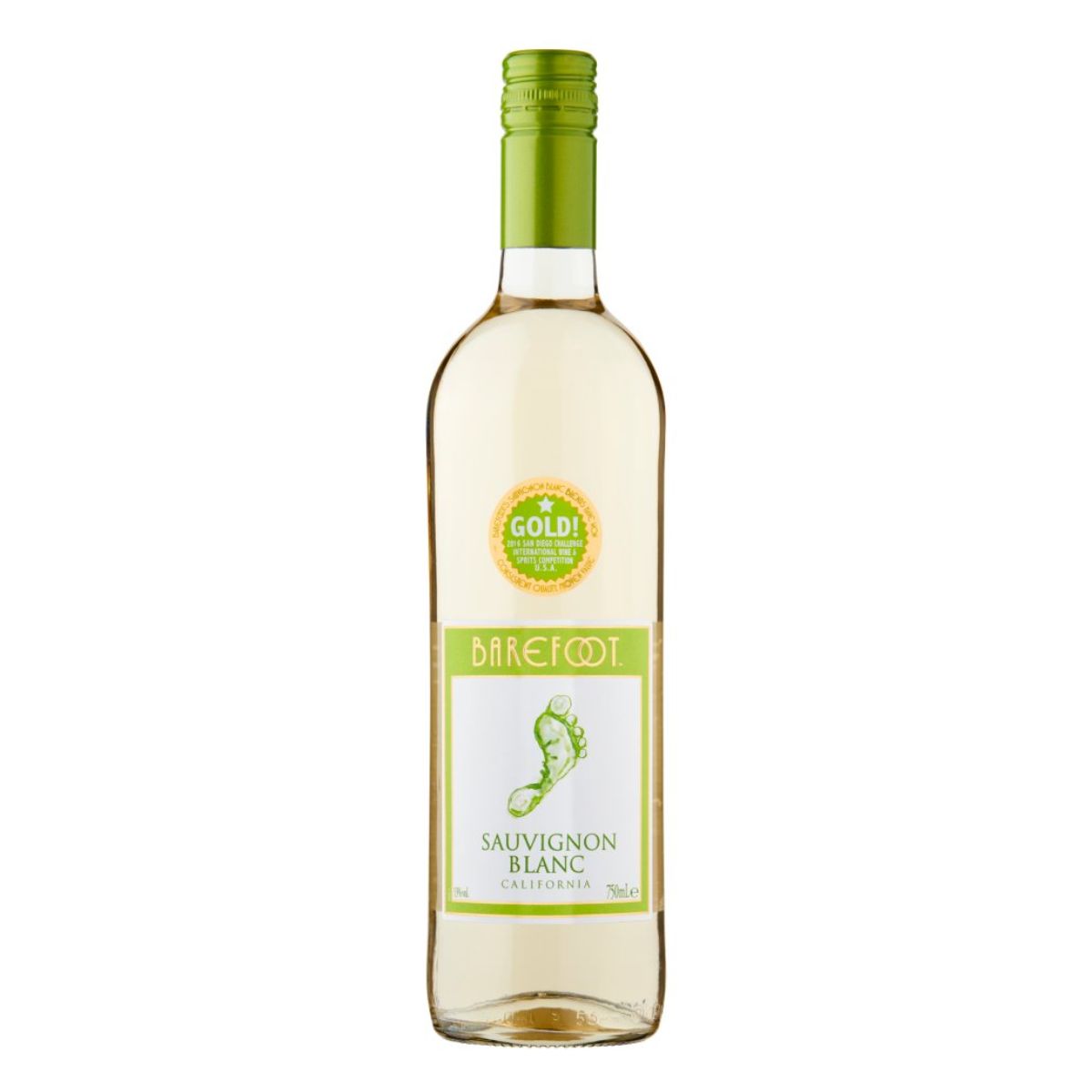 A bottle of Barefoot - Sauvignon Blanc White Wine (13% ABV) - 750ml on a white background.