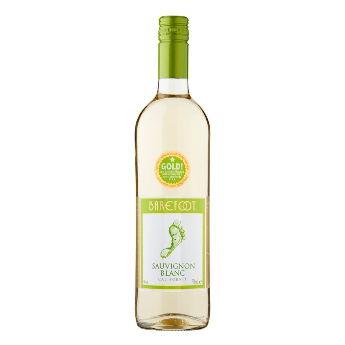 A bottle of Barefoot - Sauvignon Blanc White Wine (13% ABV) - 750ml on a white background. A bottle of Barefoot - Sauvignon Blanc White Wine (13% ABV) - 750ml on a white background.