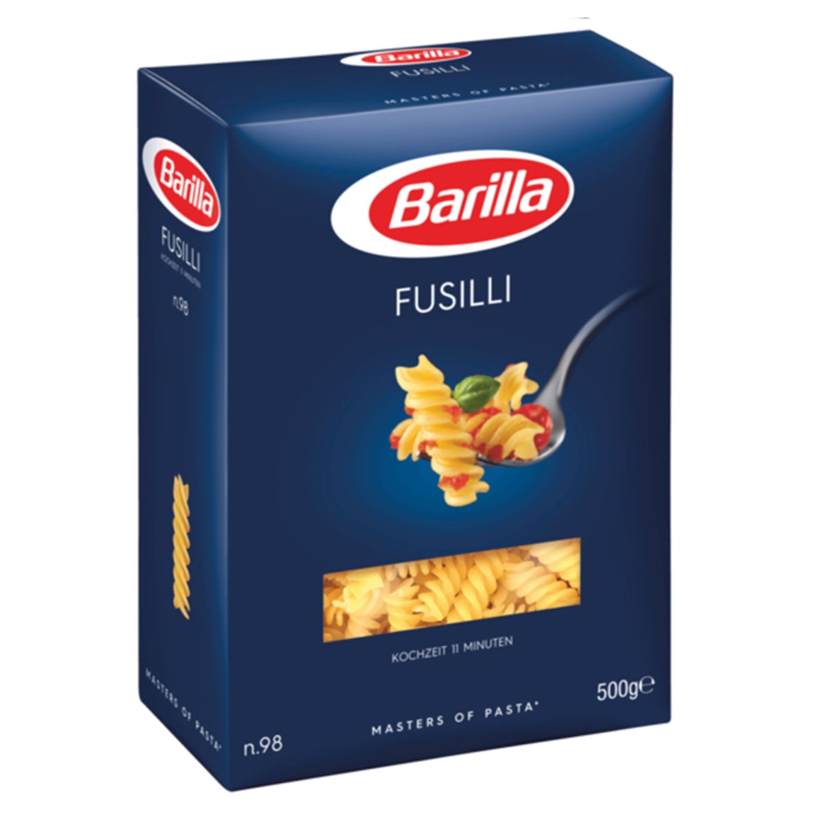 A box of Barilla - Fusilli - 500g pasta.
