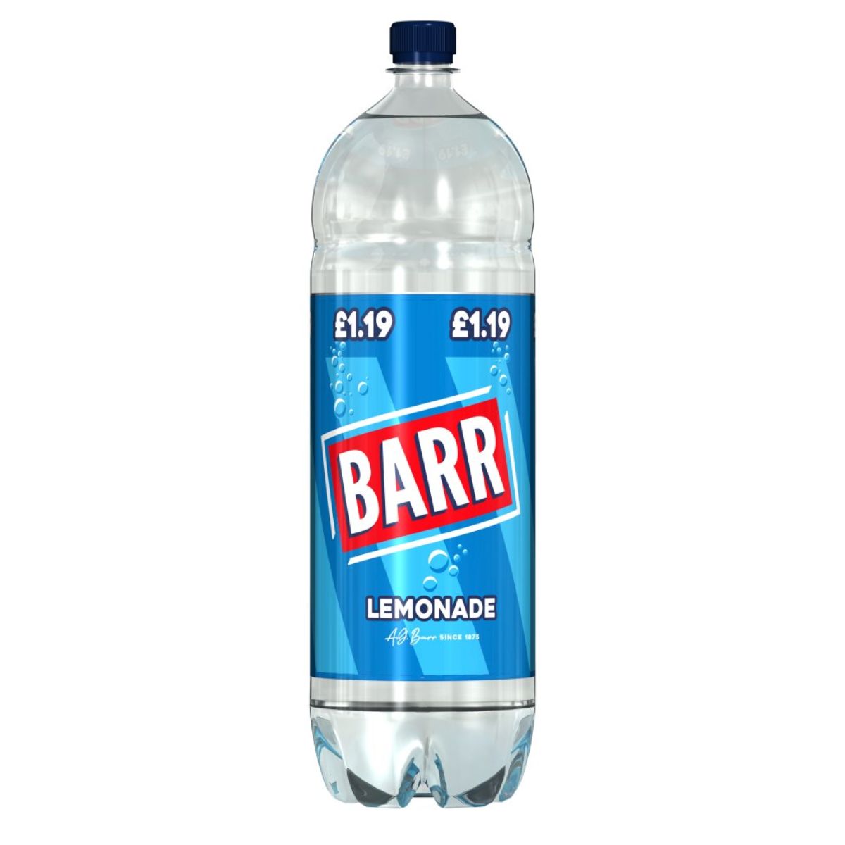 A bottle of Barr - Lemonade - 2L on a white background. A bottle of Barr - Lemonade - 2L on a white background.
