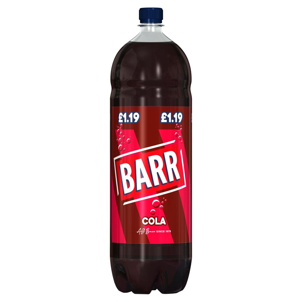 A bottle of Barr - Cola - 2L on a white background. A bottle of Barr - Cola - 2L on a white background.