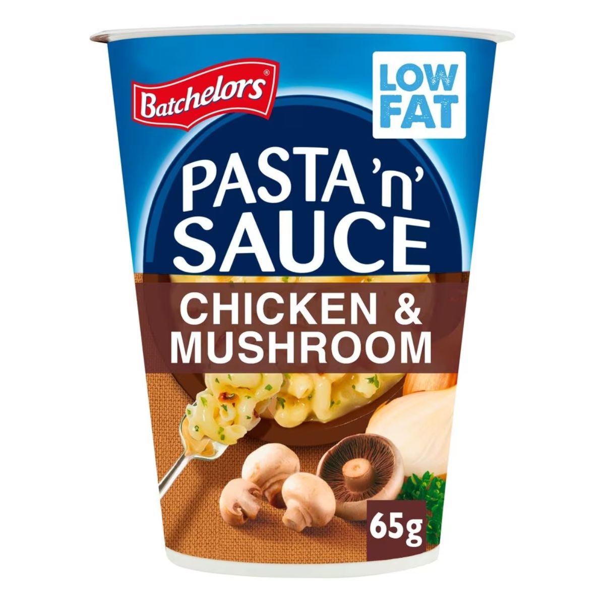 A cup of Batchelors - Pasta & Sauce Chicken & Mushroom - 65g.