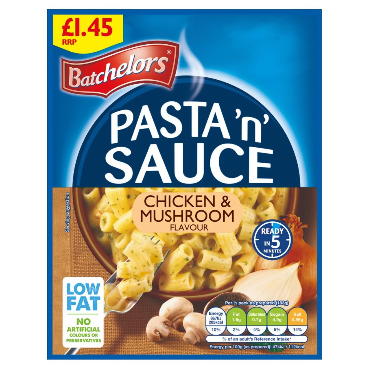 Batchelors - Pasta n Sauce Chicken & Mushroom Flavour - 99g pasta sauce with chicken and mushrooms.