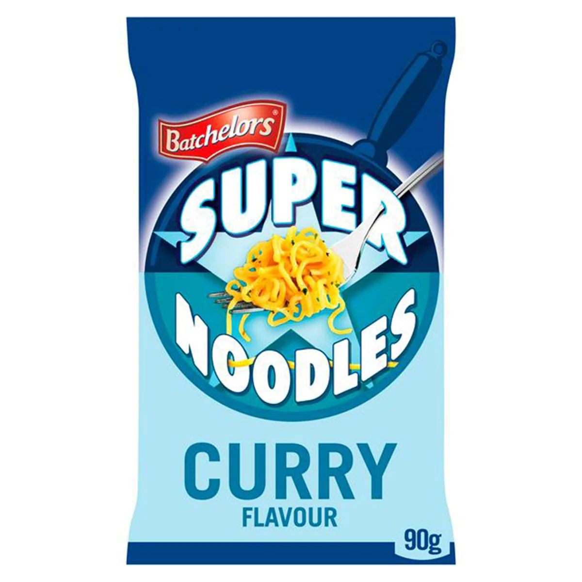 A package of Batchelors - Super Noodles Curry Flavour Noodle Block - 90g. A package of Batchelors - Super Noodles Curry Flavour Noodle Block - 90g.