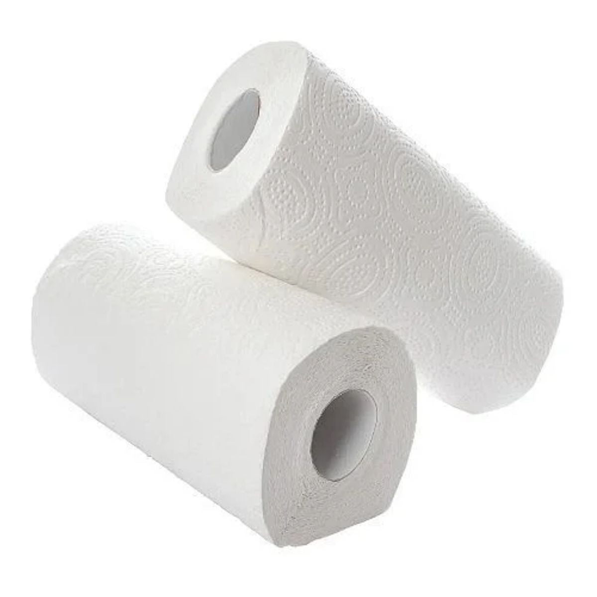Best-in Kitchen Towels 2 Rolls - 2ply are shown—one upright and one lying down—with embossed patterns, emphasizing their superior strength and absorbency against a plain white background. Best-in Kitchen Towels 2 Rolls - 2ply are shown—one upright and one lying down—with embossed patterns, emphasizing their superior strength and absorbency against a plain white background.