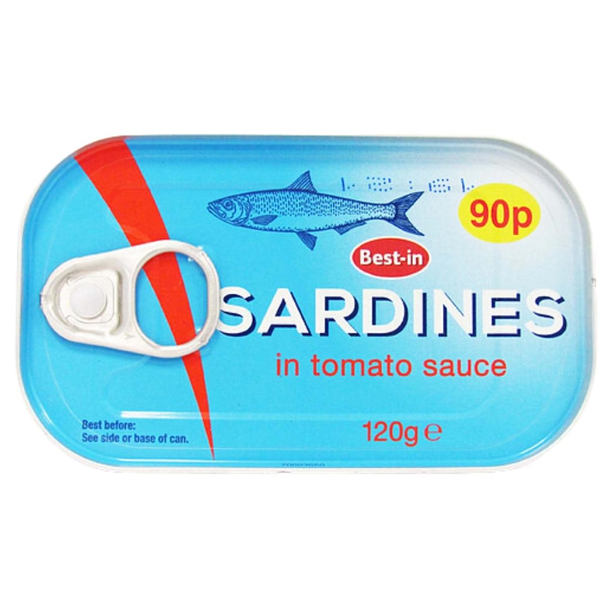 A 120g can of "Best In" sardines in tomato sauce is available for only 90p. A 120g can of "Best In" sardines in tomato sauce is available for only 90p.