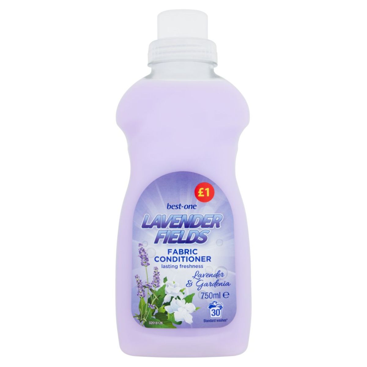 A bottle of Best One - Lavender Fields Lavender & Gardenia Fabric Conditioner - 750ml laundry detergent.
