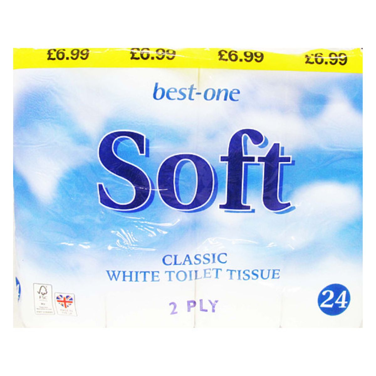 Packaging for Best One - Soft Toilet Tissue White - 24pcs, priced at £6.99.