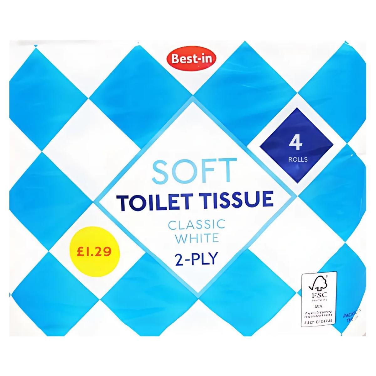 Introducing Best In - Soft Toilet Tissue Classic White - 4 Pcs, with 2-ply sheets. Priced at just £1.29 and FSC certified for sustainability, it's the ideal blend of comfort and quality for your bathroom needs. Introducing Best In - Soft Toilet Tissue Classic White - 4 Pcs, with 2-ply sheets. Priced at just £1.29 and FSC certified for sustainability, it's the ideal blend of comfort and quality for your bathroom needs.