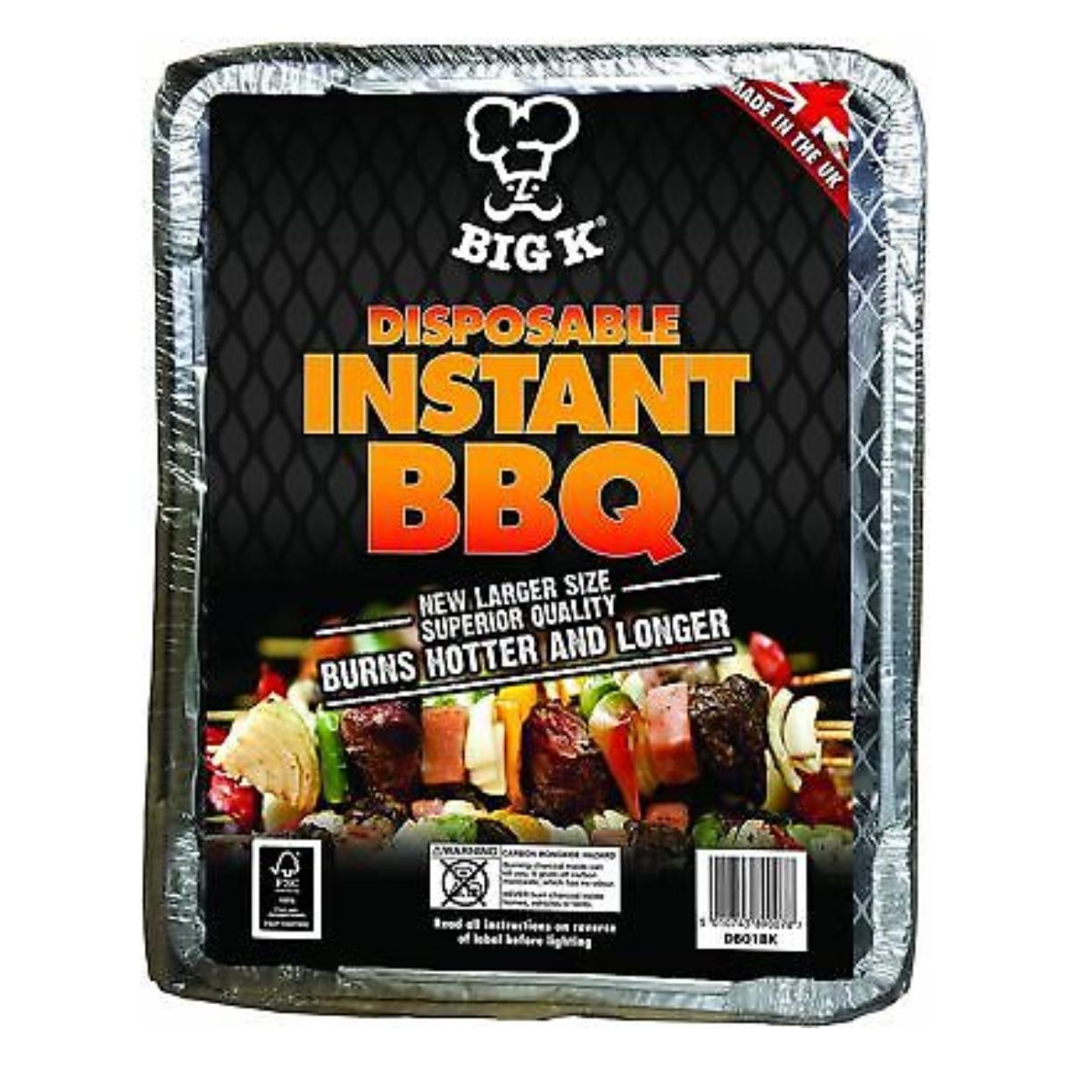 A package of Big K - All In One Picnic Size Disposable BBQ which is a single-use barbecue grill. A package of Big K - All In One Picnic Size Disposable BBQ which is a single-use barbecue grill.