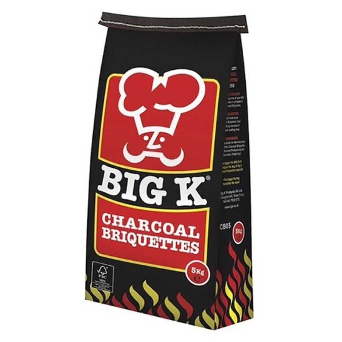 A bag of Big K - BBQ Charcoal Briquettes - 5kg. A bag of Big K - BBQ Charcoal Briquettes - 5kg.