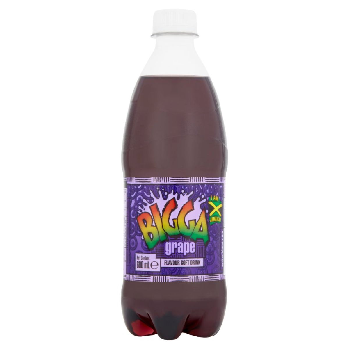 A bottle of Bigga - Grape Flavour Soft Drink - 600ml on a white background.