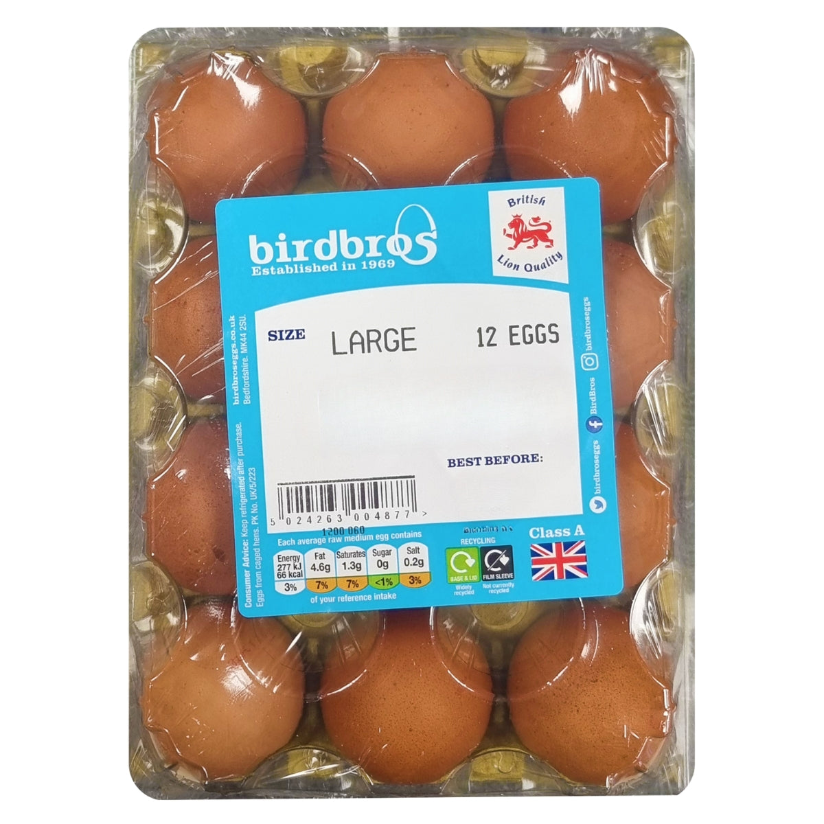 A box of Birdbros - Large Eggs - 12 Pack with a british flag on it.