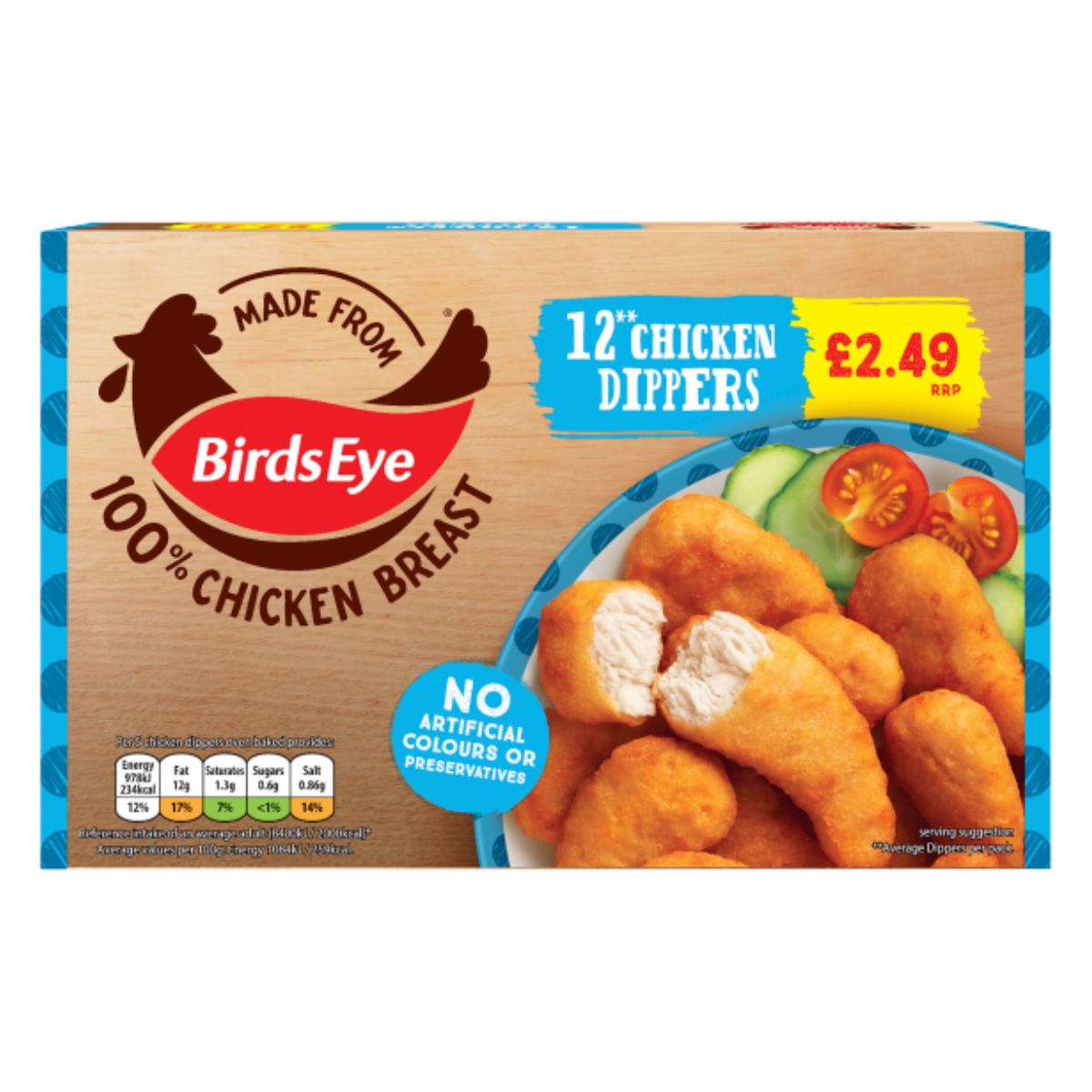 A box of Birds Eye - 12 Chicken Dippers - 220g. A box of Birds Eye - 12 Chicken Dippers - 220g.