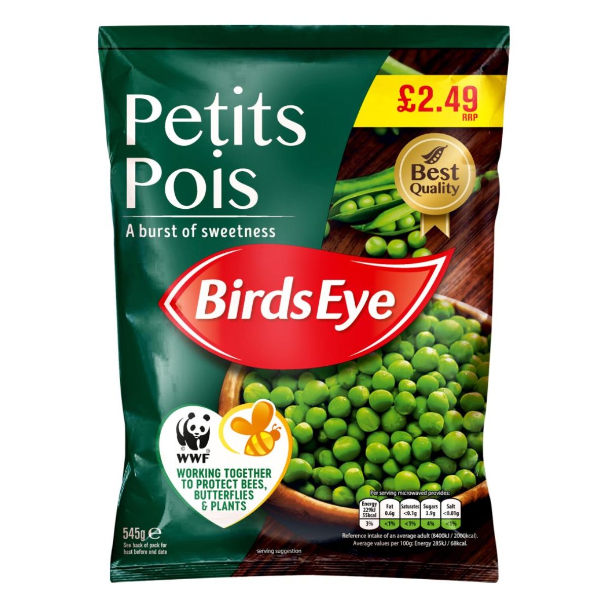 Petits Pois in a bag from Birds Eye - Petits Pois - 545g. Petits Pois in a bag from Birds Eye - Petits Pois - 545g.
