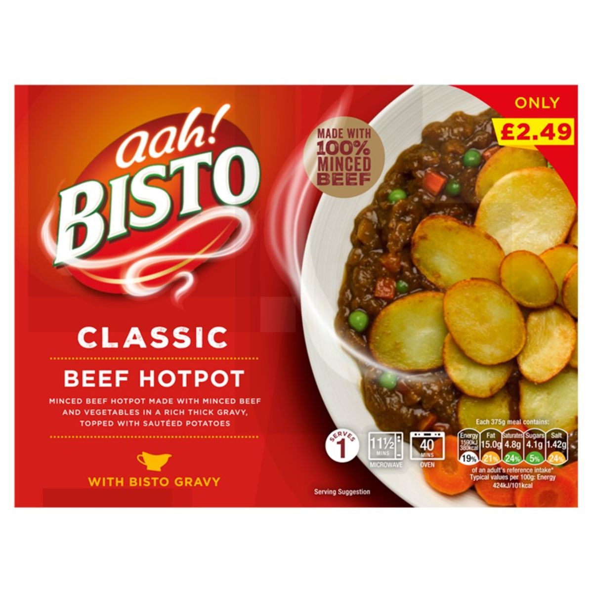A box of Bisto - Classic Beef Hotpot - 375g.