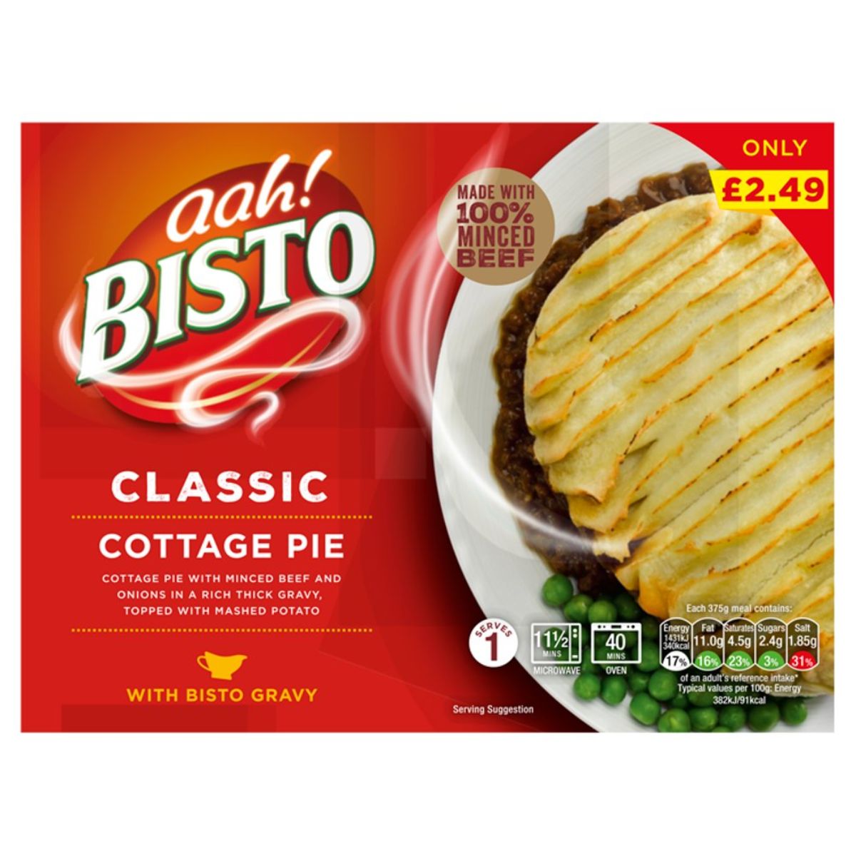 A package of Bisto - Classic Cottage Pie - 375g. A package of Bisto - Classic Cottage Pie - 375g.