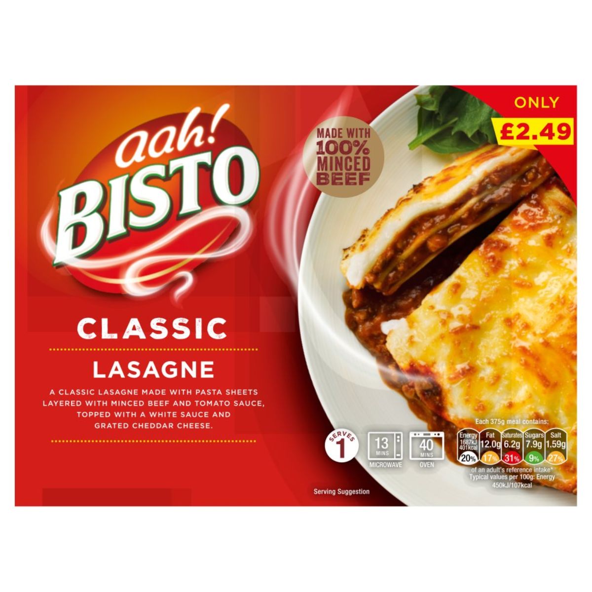 A box of Bisto - Classic Lasagne - 375g. A box of Bisto - Classic Lasagne - 375g.