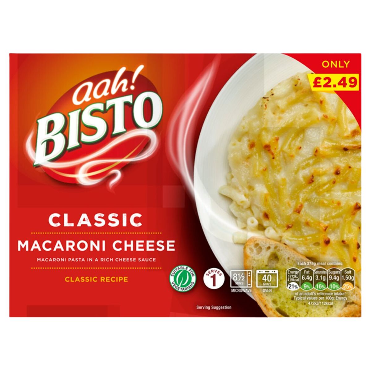 A box of Bisto - Classic Macaroni Cheese - 375g. A box of Bisto - Classic Macaroni Cheese - 375g.