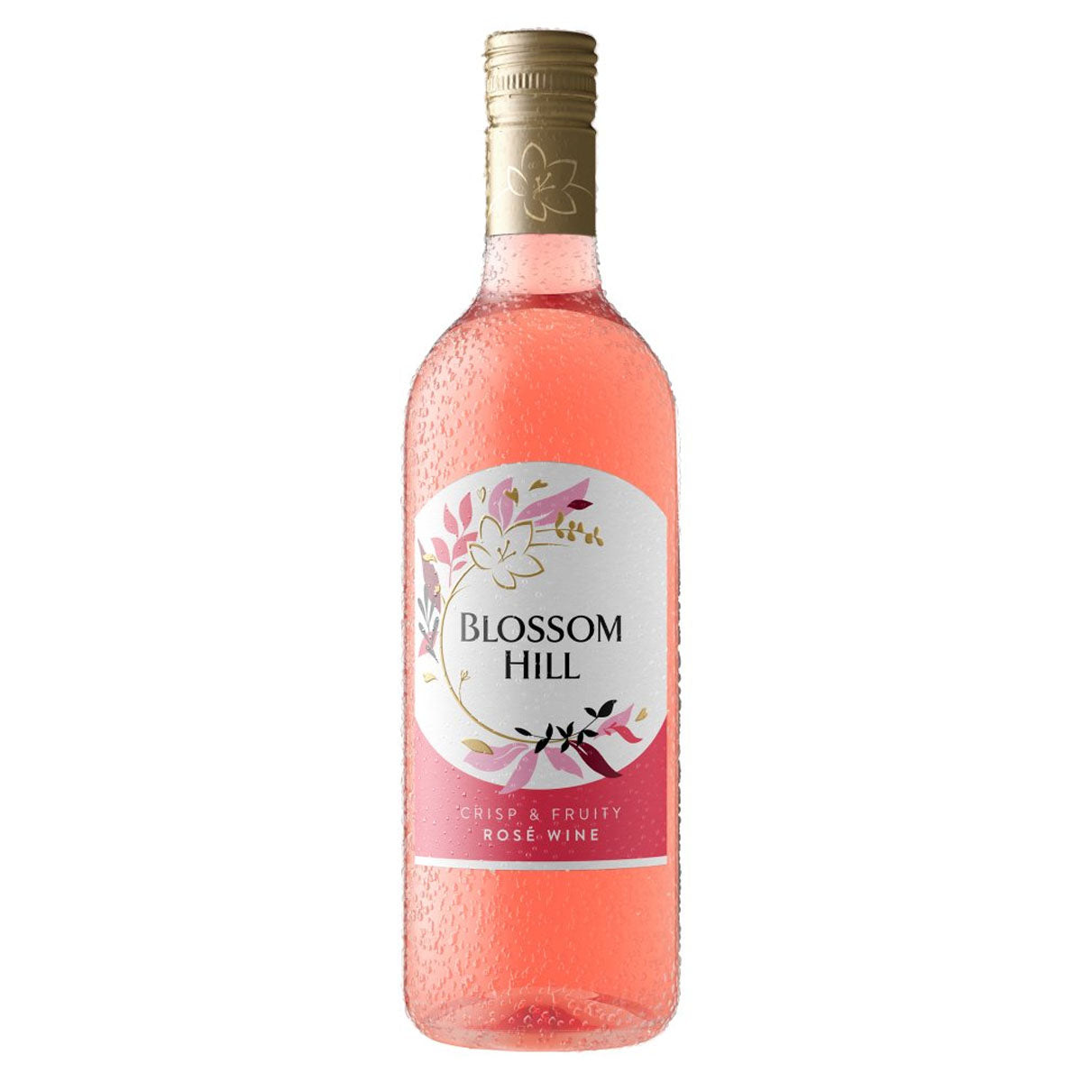 A bottle of Blossom Hill - Crisp & Fruity Rose Wine (11% ABV) - 750ml on a white background.