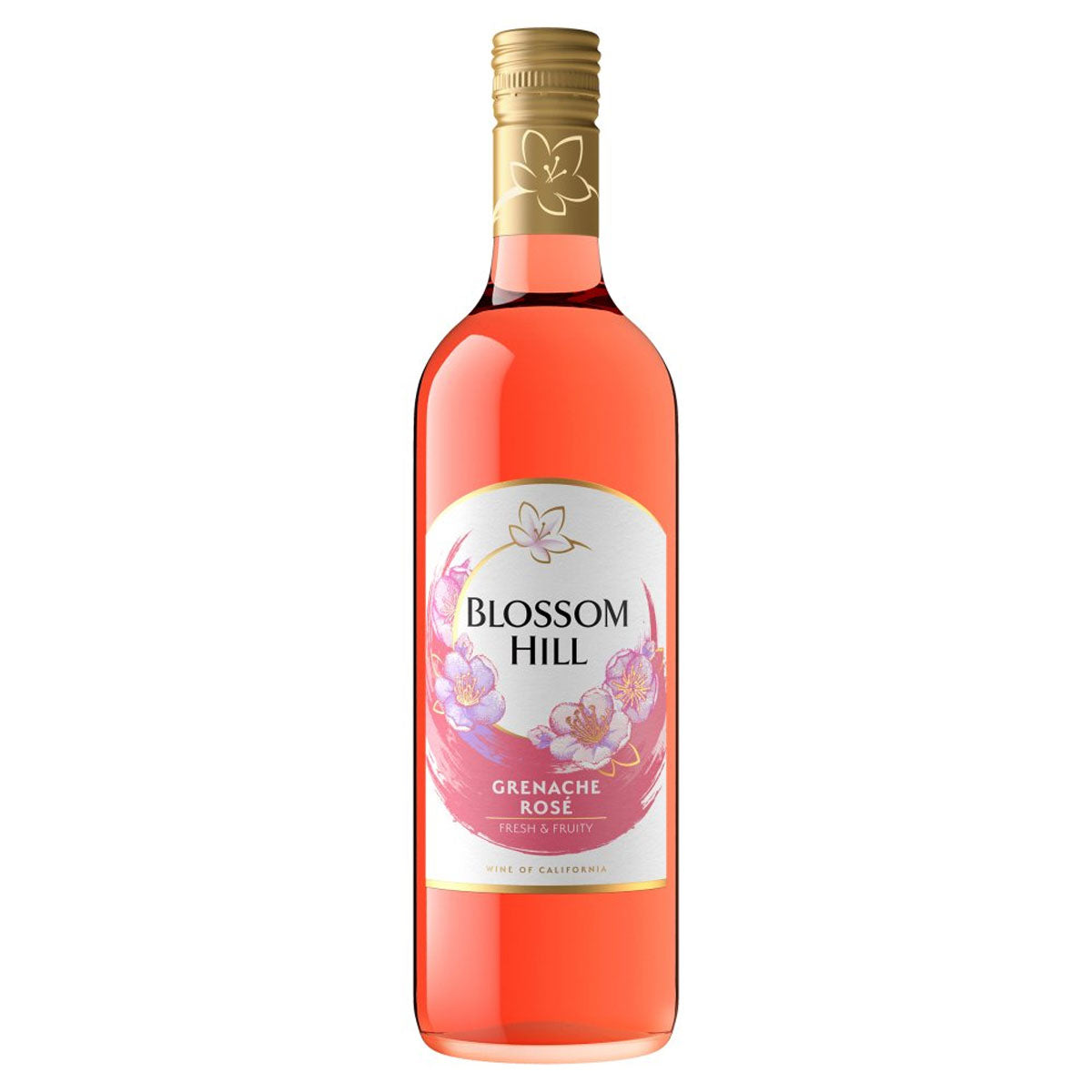 A bottle of Blossom Hill - Grenache Rose (11% ABV) - 750ml wine on a white background.