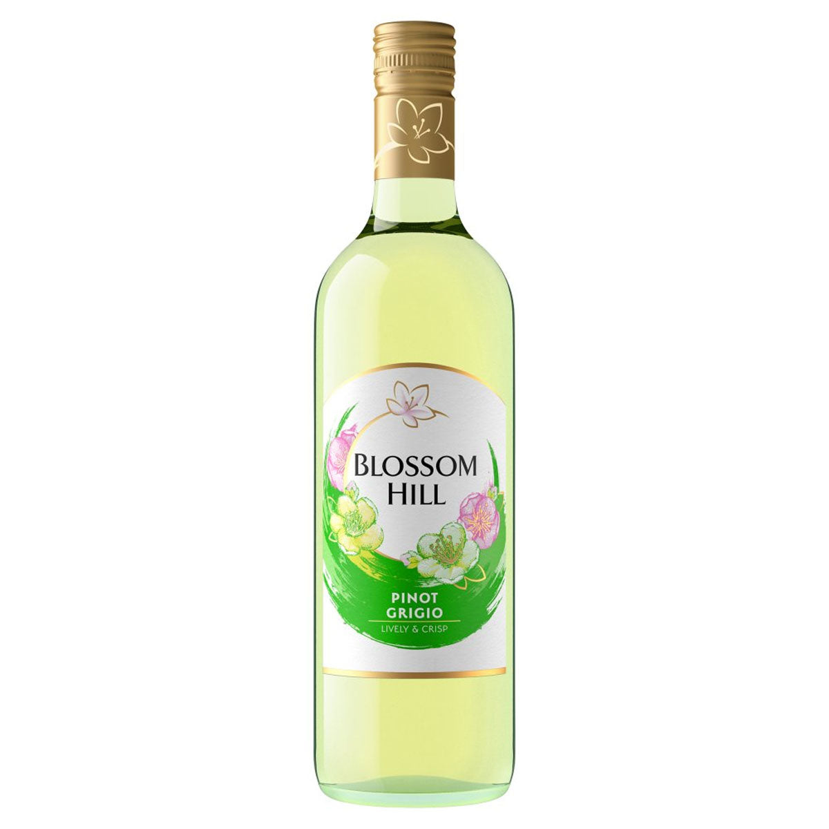 A bottle of Blossom Hill - Pinot Grigio (11% ABV) - 750ml on a white background. A bottle of Blossom Hill - Pinot Grigio (11% ABV) - 750ml on a white background.