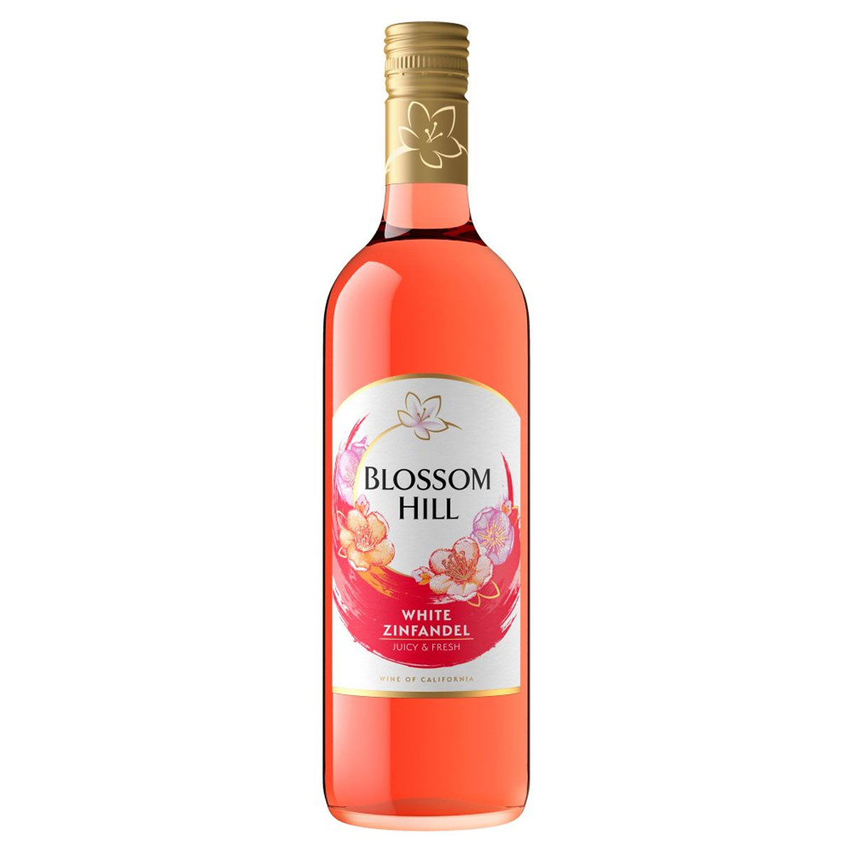 A bottle of Blossom Hill - White Zinfandel (10% ABV) - 750ml on a white background.