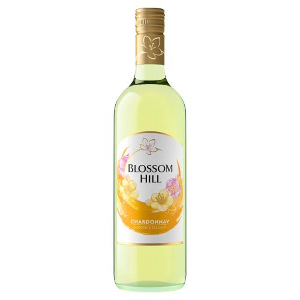 A bottle of Blossom Hill - Chardonnay (12% ABV) - 750ml on a white background.