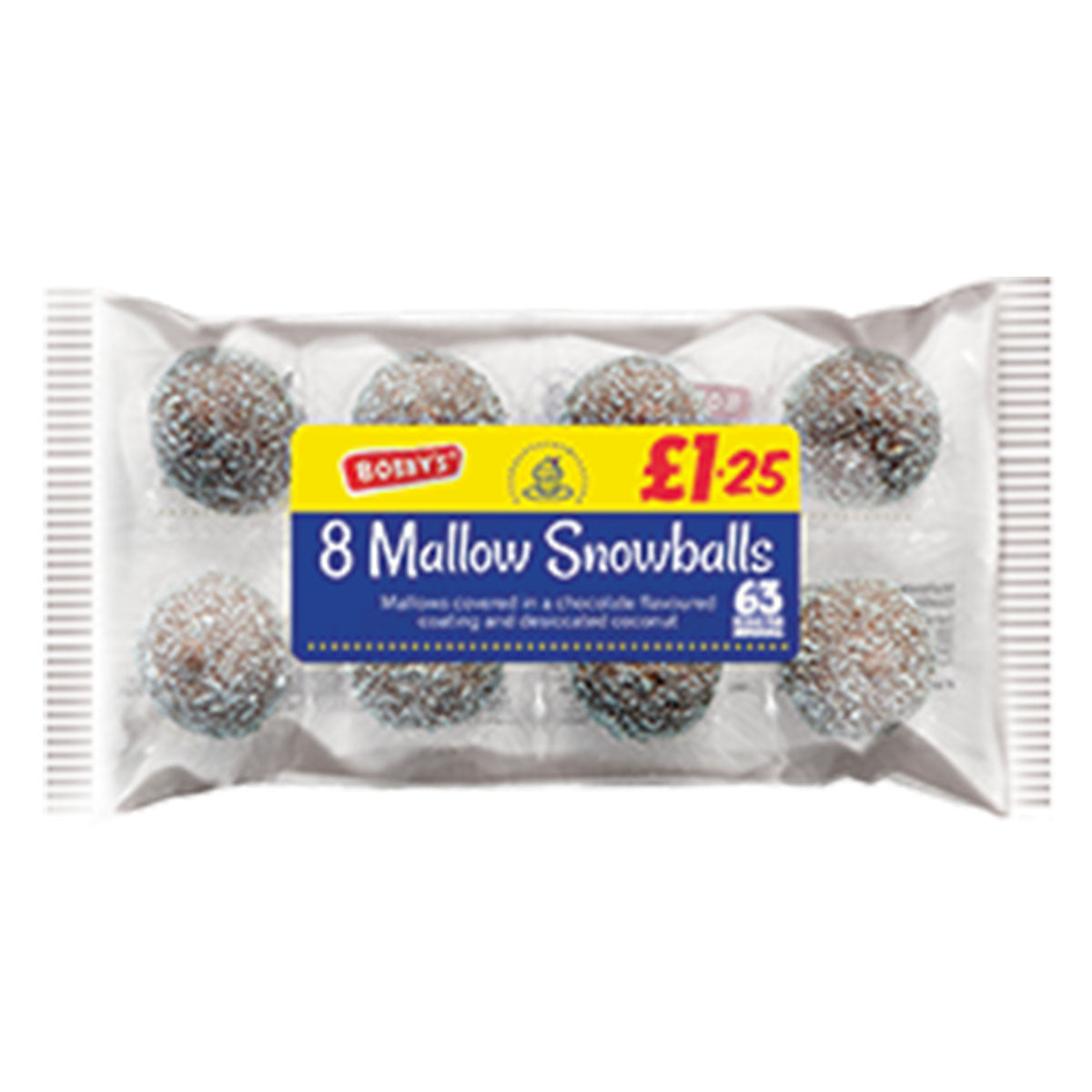 8 Bobbys - Mallow Snowballs - 114g on a white background.