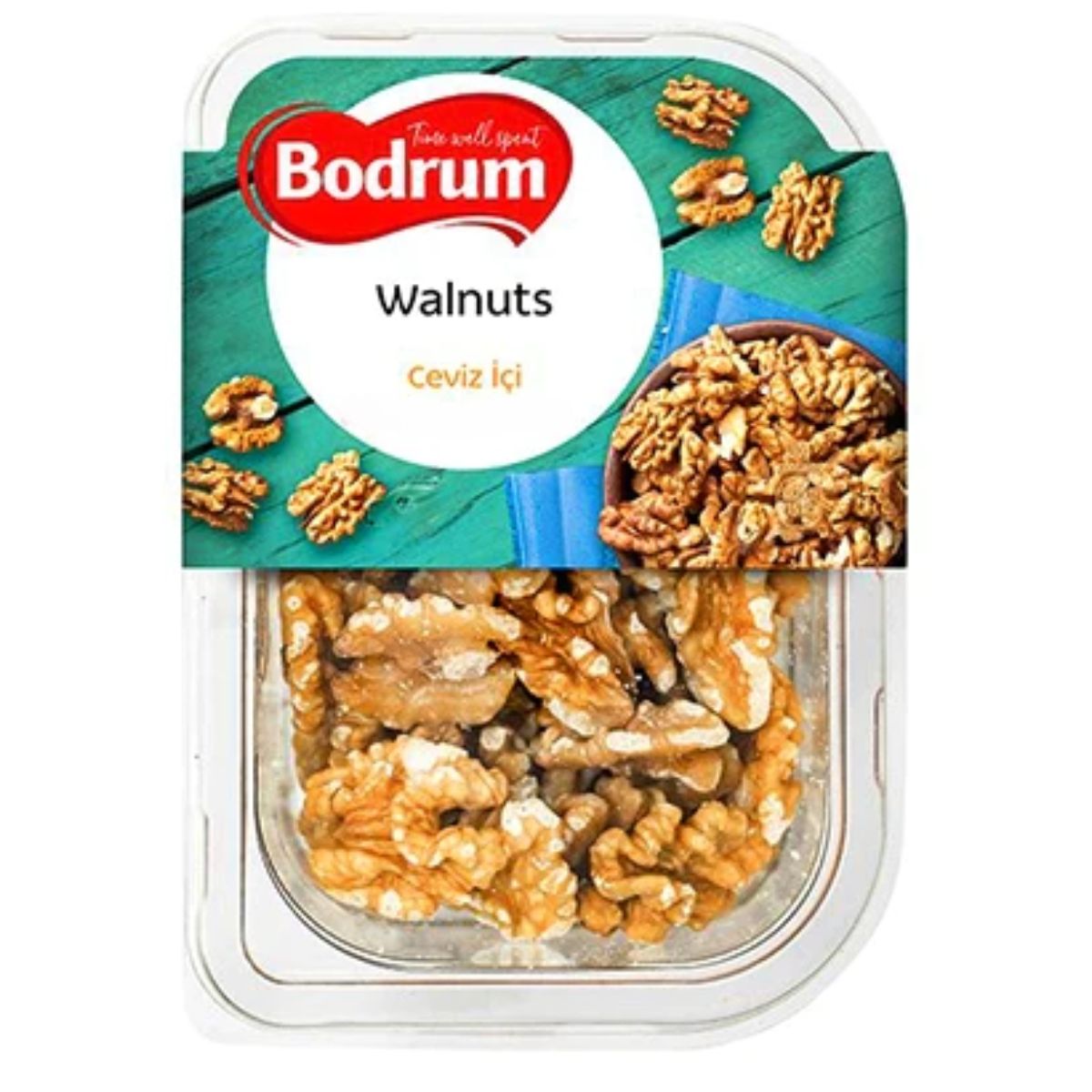 Bodrum - Walnut - 100g walnuts in a plastic container.